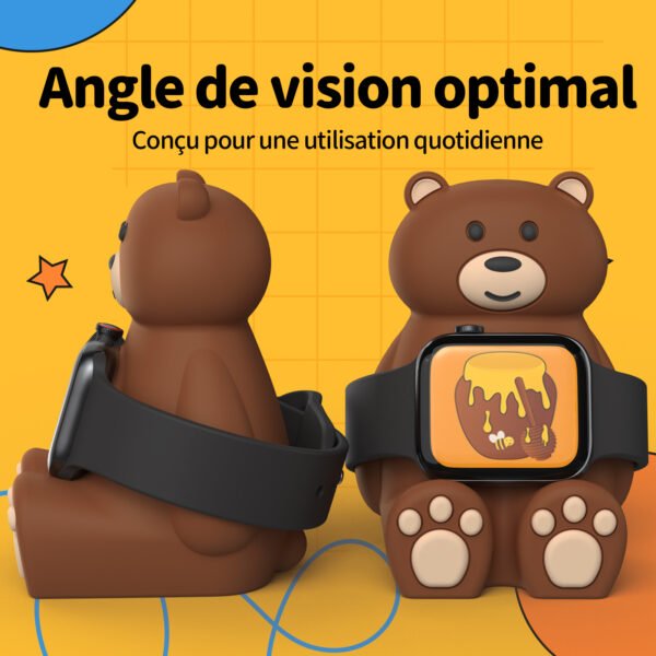 Cute Bear IWatch Charger Stand Compatible With IWatch Series 9-1 45mm,44mm,42mm,41mm,40mm, 38mm For IWatch Charger Cute Soft Silicone,Supports Nightstand Mode,Home Office Use - Image 3