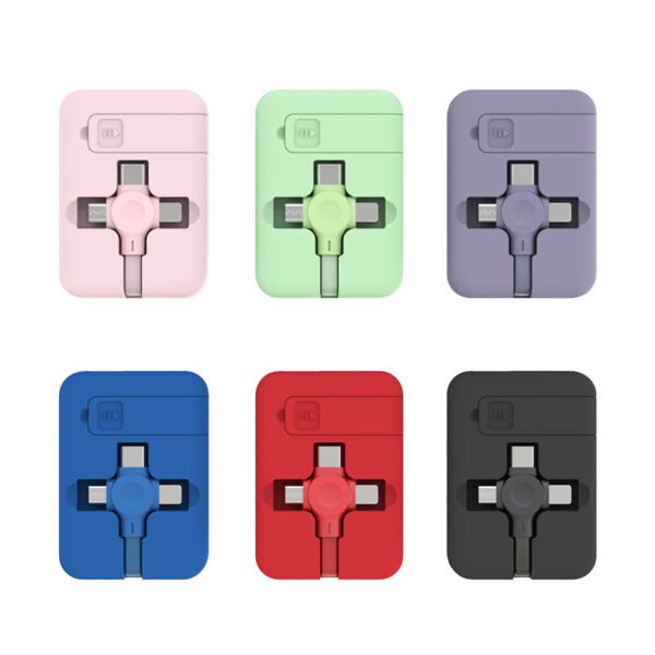 4 In 1 Retractable USB Cable Creative Macaron Type C Micro Cable For I Phone With Phone Stand Charging Data Cable Line Storage Box - Image 2