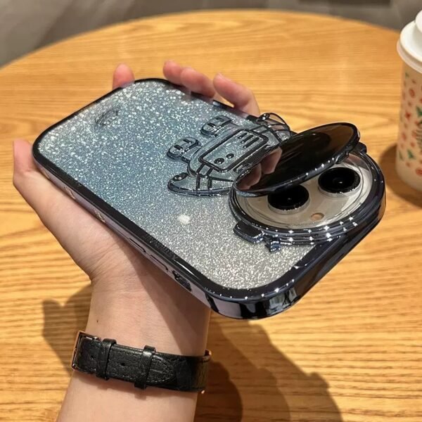 Glitter Astronaut Camera Stand Phone Case For I14 13 12 11 Pro Max XR 14 Plus Invisible Lens Bracket Plating Soft Cover - Image 4