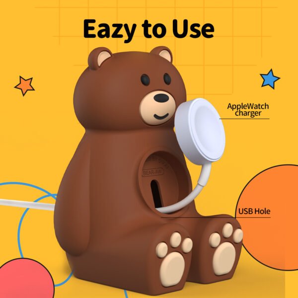 Cute Bear IWatch Charger Stand Compatible With IWatch Series 9-1 45mm,44mm,42mm,41mm,40mm, 38mm For IWatch Charger Cute Soft Silicone,Supports Nightstand Mode,Home Office Use - Image 9