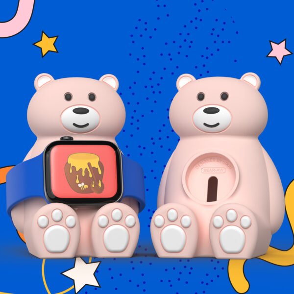 Cute Bear IWatch Charger Stand Compatible With IWatch Series 9-1 45mm,44mm,42mm,41mm,40mm, 38mm For IWatch Charger Cute Soft Silicone,Supports Nightstand Mode,Home Office Use - Image 4