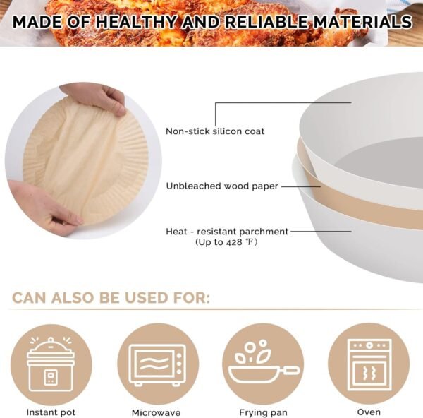 50PCS Ideal Kitchen Air Fryer Paper Liner Round 7.8 Inch,Baking Disposable Air Fryer Parchment Paper, Multipurpose Oil-absorbing Paper Tray - Image 6