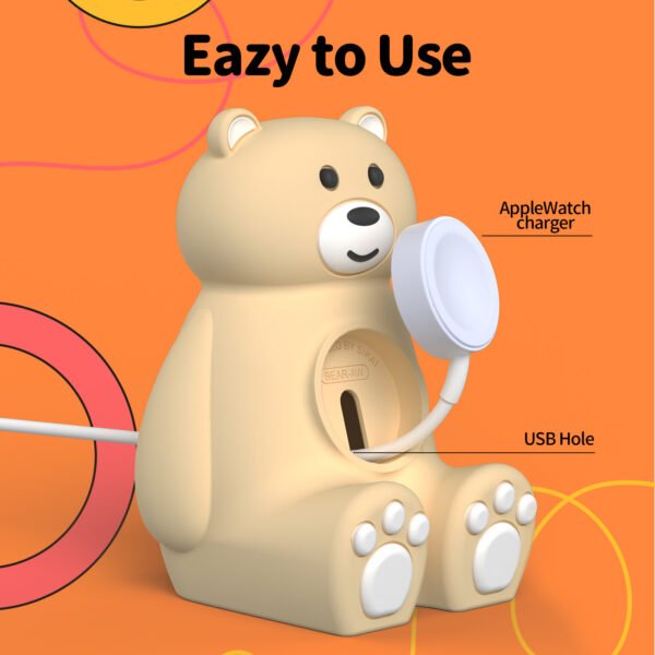 Cute Bear IWatch Charger Stand Compatible With IWatch Series 9-1 45mm,44mm,42mm,41mm,40mm, 38mm For IWatch Charger Cute Soft Silicone,Supports Nightstand Mode,Home Office Use - Image 2