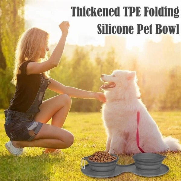 Rubber Foldable Double Bowl Pet Feeding Bowl Pets Supplies Dog Cat Bowls - Image 7