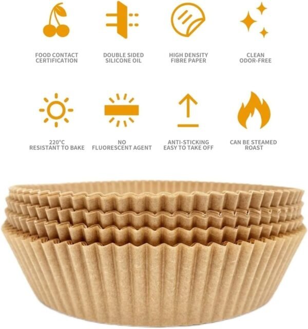 50PCS Ideal Kitchen Air Fryer Paper Liner Round 7.8 Inch,Baking Disposable Air Fryer Parchment Paper, Multipurpose Oil-absorbing Paper Tray - Image 10